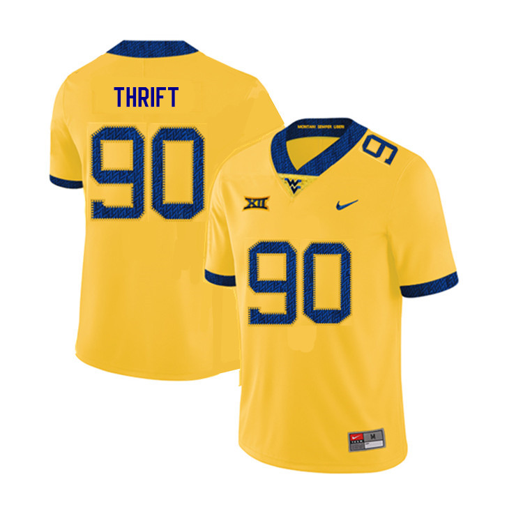 2019 Men #90 Brenon Thrift West Virginia Mountaineers College Football Jerseys Sale-Yellow